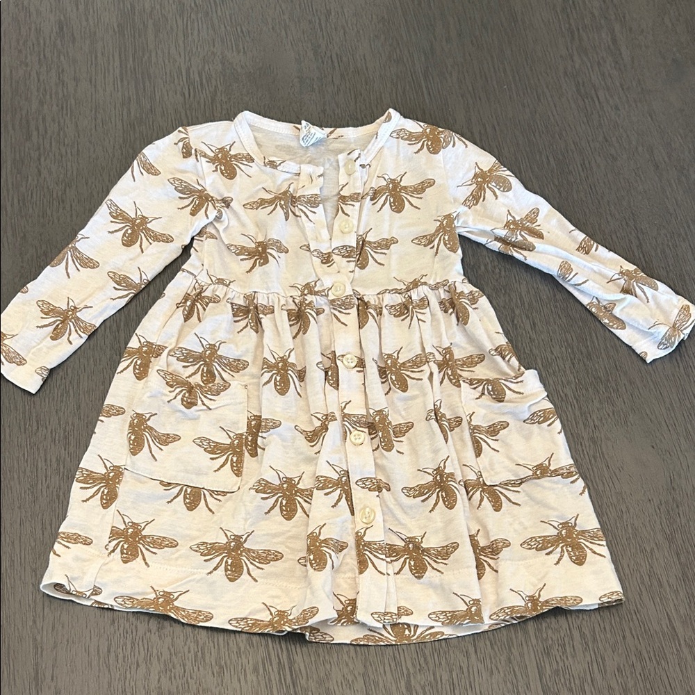 Kate Quinn Beige Dress with muted gold bee Print